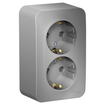 Розетка 2-ая электрическая с заземлением (в сборе), Алюминий, серия Blanca, Schneider Electric