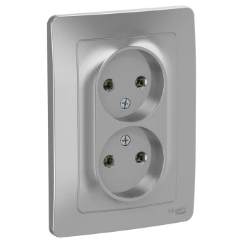 Розетка 2-ая электрическая без заземления (в сборе), Алюминий, серия Blanca, Schneider Electric
