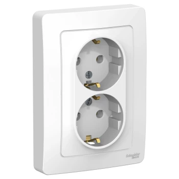Розетка 2-ая электрическая с заземлением (в сборе), Белый, серия Blanca, Schneider Electric