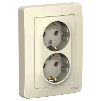 Розетка 2-ая электрическая с заземлением (в сборе), Молочный, серия Blanca, Schneider Electric