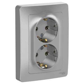 Розетка 2-ая электрическая с заземлением (в сборе), Алюминий, серия Blanca, Schneider Electric