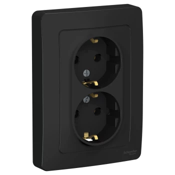 Розетка 2-ая электрическая с заземлением (в сборе), Антрацит, серия Blanca, Schneider Electric