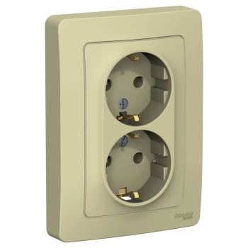 Розетка 2-ая электрическая с заземлением (в сборе), Бежевый, серия Blanca, Schneider Electric