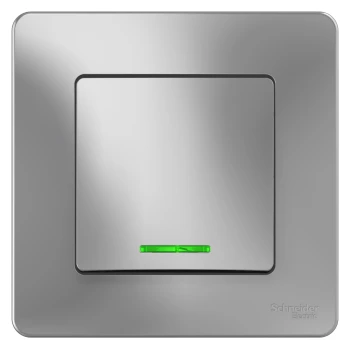 Выключатель 1-клавишный, с подсветкой (в сборе), Алюминий, серия Blanca, Schneider Electric