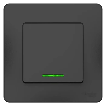 Выключатель 1-клавишный, с подсветкой (в сборе), Антрацит, серия Blanca, Schneider Electric