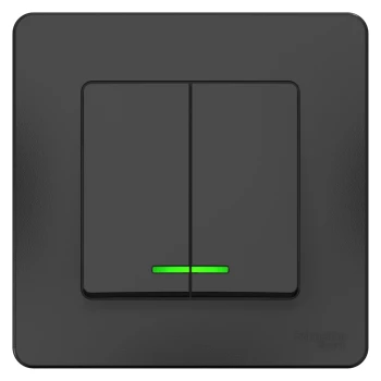 Выключатель 2-клавишный, с подсветкой (в сборе), Антрацит, серия Blanca, Schneider Electric