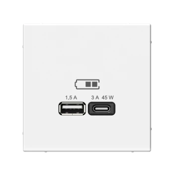 Розетка USB 2-ая Тип А+С 45 Вт (для подзарядки), Белый, серия Art Gallery, Systeme Electric