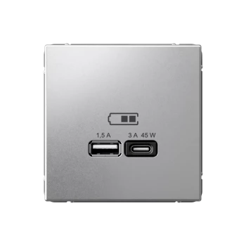 Розетка USB 2-ая Тип А+С 45 Вт (для подзарядки), Алюминий, серия Art Gallery, Systeme Electric