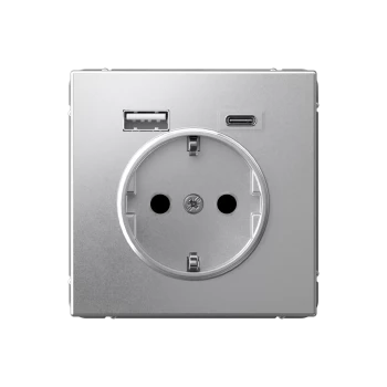 Розетка 1-ая электрическая, с заземлением, c USB тип A+C, Алюминий, серия Art Gallery, Systeme Electric