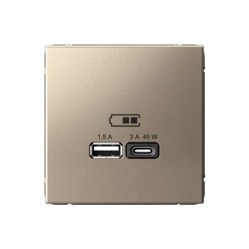 Розетка USB 2-ая Тип А+С 45 Вт (для подзарядки), Шампань, серия Art Gallery, Systeme Electric
