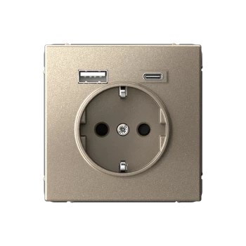 Розетка 1-ая электрическая, с заземлением, c USB тип A+C, Шампань, серия Art Gallery, Systeme Electric