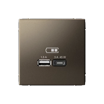 Розетка USB 2-ая Тип А+С 45 Вт (для подзарядки), Мокко, серия Art Gallery, Systeme Electric
