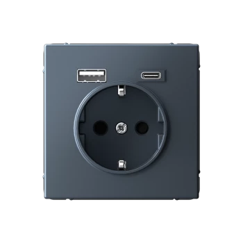 Розетка 1-ая электрическая, с заземлением, c USB тип A+C, Грифель, серия Art Gallery, Systeme Electric
