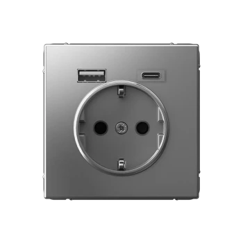 Розетка 1-ая электрическая, с заземлением, c USB тип A+C, Сталь, серия Art Gallery, Systeme Electric