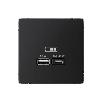 Розетка USB 2-ая Тип А+С 45 Вт (для подзарядки), Карбон, серия Art Gallery, Systeme Electric