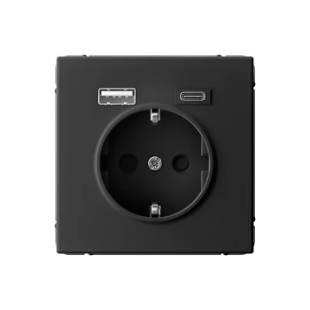 Розетка 1-ая электрическая, с заземлением, c USB тип A+C, Карбон, серия Art Gallery, Systeme Electric