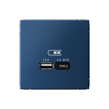 Розетка USB 2-ая Тип А+С 45 Вт (для подзарядки), Аквамарин, серия Art Gallery, Systeme Electric
