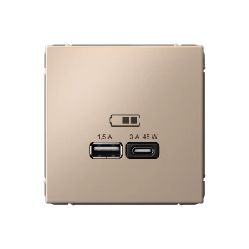 Розетка USB 2-ая Тип А+С 45 Вт (для подзарядки), Песочный, серия Art Gallery, Systeme Electric