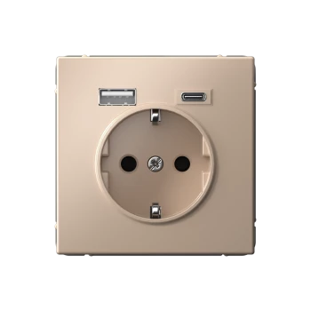 Розетка 1-ая электрическая, с заземлением, c USB тип A+C, Песочный, серия Art Gallery, Systeme Electric