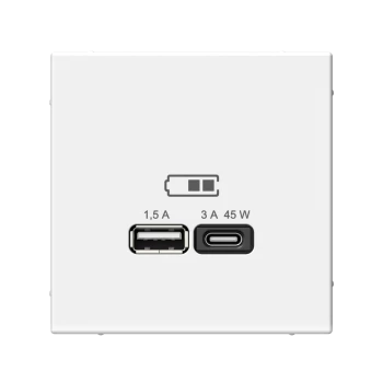 Розетка USB 2-ая Тип А+С 45 Вт (для подзарядки), Белый лотос, серия Art Gallery, Systeme Electric
