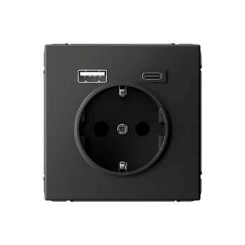 Розетка 1-ая электрическая, с заземлением, c USB тип A+C, Базальт, серия Art Gallery, Systeme Electric