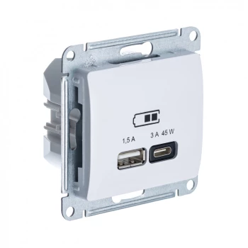 Розетка USB 2-ая Тип А+С 45 Вт (для подзарядки), Белый, серия Glossa, Schneider Electric