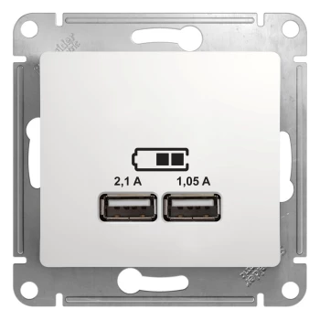 Розетка USB 2-ая (для подзарядки), Белый, серия Glossa, Schneider Electric