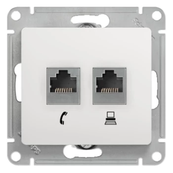 Розетка телефонная+компьютерная RJ-11/RJ-45 кат. 5e, Белый, серия Glossa, Schneider Electric