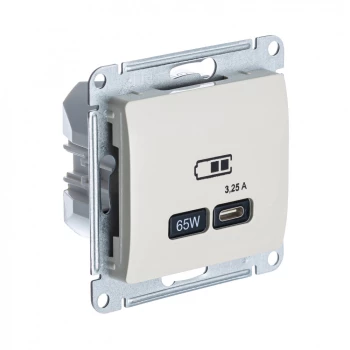 Розетка USB 1-ая Тип С 3200 мA 5V (для подзарядки), Бежевый, серия Glossa, Schneider Electric