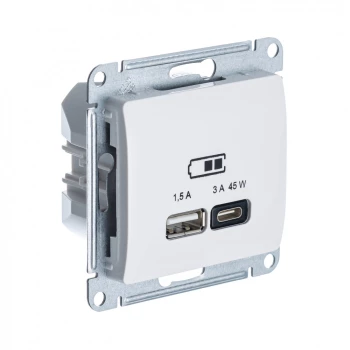 Розетка USB 2-ая Тип А+С 45 Вт (для подзарядки), Бежевый, серия Glossa, Schneider Electric