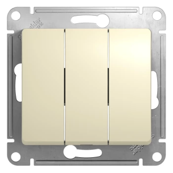 Выключатель 3-клавишный, Бежевый, серия Glossa, Schneider Electric