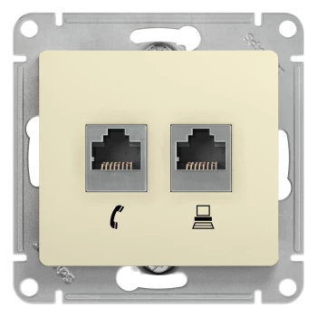 Розетка телефонная+компьютерная RJ-11/RJ-45 кат. 5e, Бежевый, серия Glossa, Schneider Electric