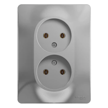 Розетка 2-ая электрическая без заземления (в сборе), Алюминий, серия Glossa, Schneider Electric