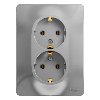 Розетка 2-ая электрическая с заземлением (в сборе), Алюминий, серия Glossa, Schneider Electric