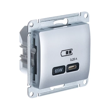 Розетка USB 1-ая Тип С 3200 мA 5V (для подзарядки), Алюминий, серия Glossa, Schneider Electric