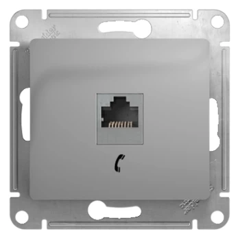 Розетка телефонная 1-ая 4 контакта, RJ-11, Алюминий, серия Glossa, Schneider Electric
