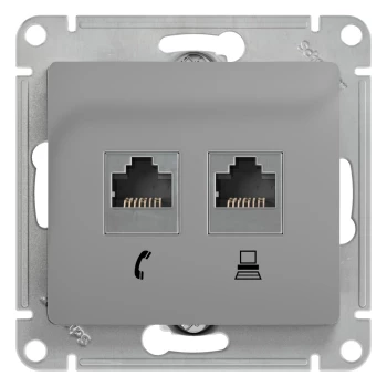Розетка телефонная+компьютерная RJ-11/RJ-45 кат. 5e, Алюминий, серия Glossa, Schneider Electric