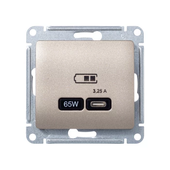 Розетка USB 1-ая Тип С 3200 мA 5V (для подзарядки), Титан, серия Glossa, Schneider Electric