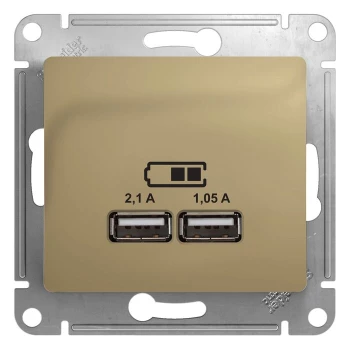 Розетка USB 2-ая 2100 мА (для подзарядки), Титан, серия Glossa, Schneider Electric