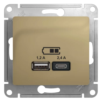 Розетка USB 2-ая Тип А+С, 2400 мА (для подзарядки), Титан, серия Glossa, Schneider Electric