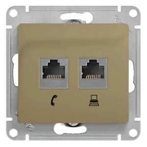 Розетка телефонная+компьютерная RJ-11/RJ-45 кат. 5e, Титан, серия Glossa, Schneider Electric