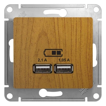Розетка USB 2-ая (для подзарядки), Дерево Дуб, серия Glossa, Schneider Electric