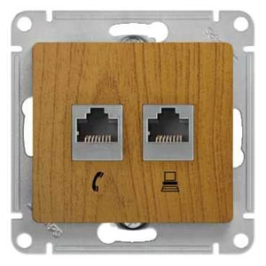 Розетка телефонная+компьютерная RJ-11/RJ-45 кат. 5e, Дерево Дуб, серия Glossa, Schneider Electric