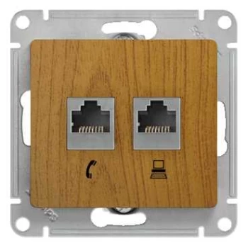 Розетка компьютерная 2-ая кат.5е, RJ-45 (интернет), Дерево Дуб, серия Glossa, Schneider Electric