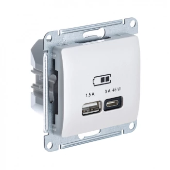 Розетка USB 2-ая Тип А+С 45 Вт (для подзарядки), Перламутр, серия Glossa, Schneider Electric