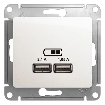 Розетка USB 2-ая (для подзарядки), Перламутр, серия Glossa, Schneider Electric