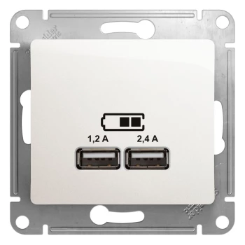 Розетка USB 2-ая Тип А+С, 2400 мА (для подзарядки), Перламутр, серия Glossa, Schneider Electric
