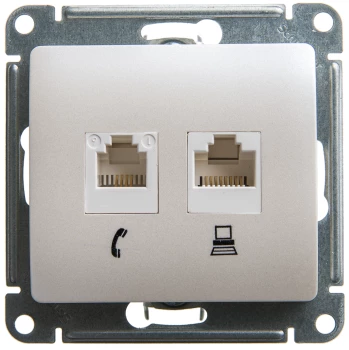 Розетка телефонная+компьютерная RJ-11/RJ-45 кат. 5e, Перламутр, серия Glossa, Schneider Electric