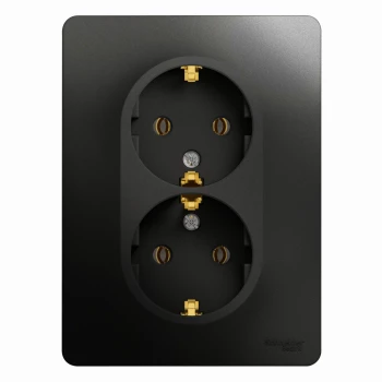 Розетка 2-ая электрическая с заземлением (в сборе), Антрацит, серия Glossa, Schneider Electric