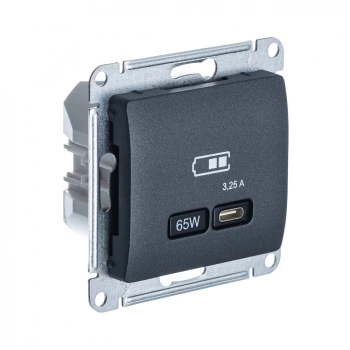 Розетка USB 1-ая Тип С 3200 мA 5V (для подзарядки), Антрацит, серия Glossa, Schneider Electric